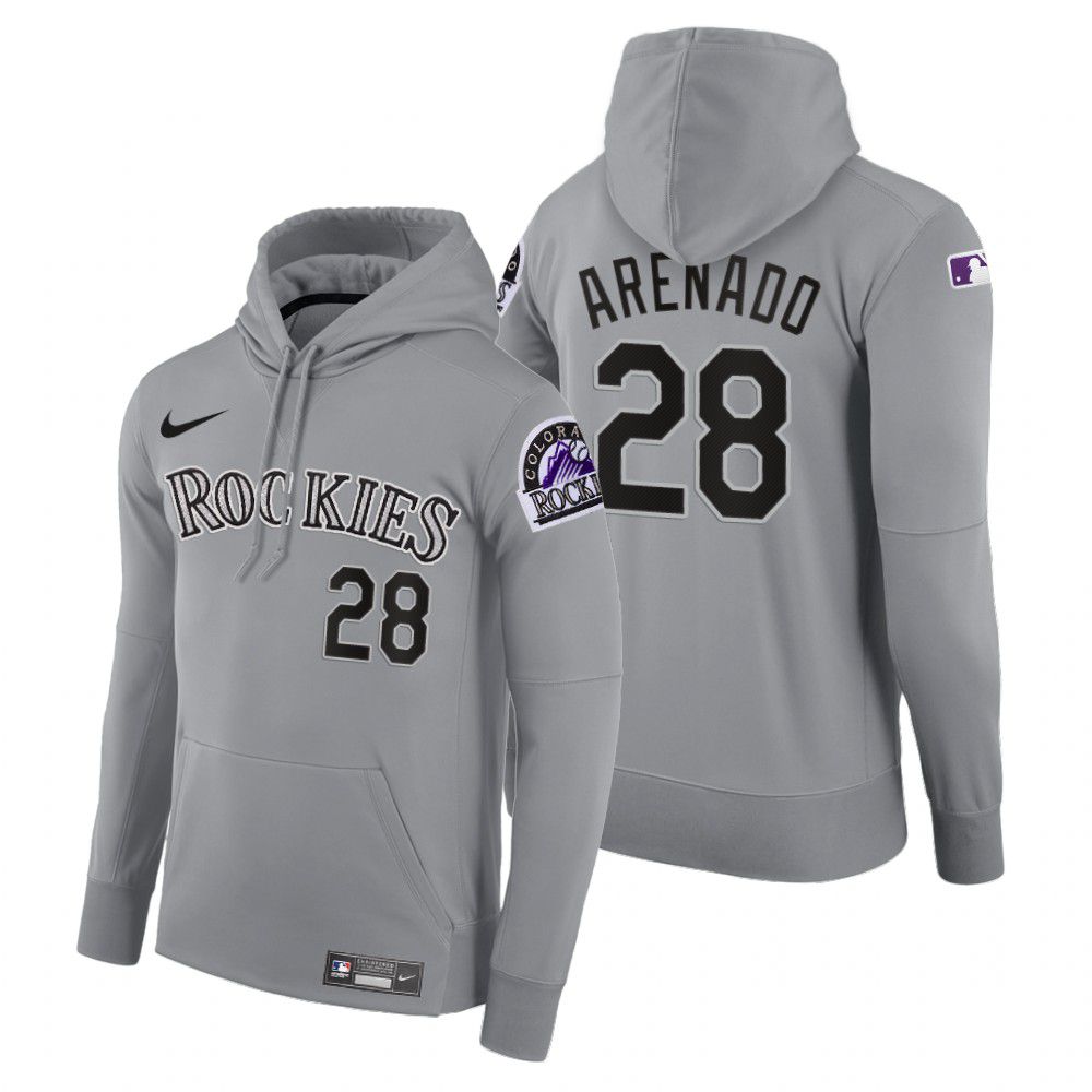 Cheap Men Colorado Rockies 28 Arenado gray road hoodie 2021 MLB Nike Jerseys